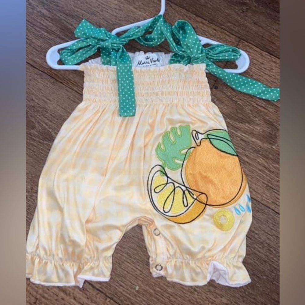 Marie Nicole brand onesie. The straps do adjust. 3-6m